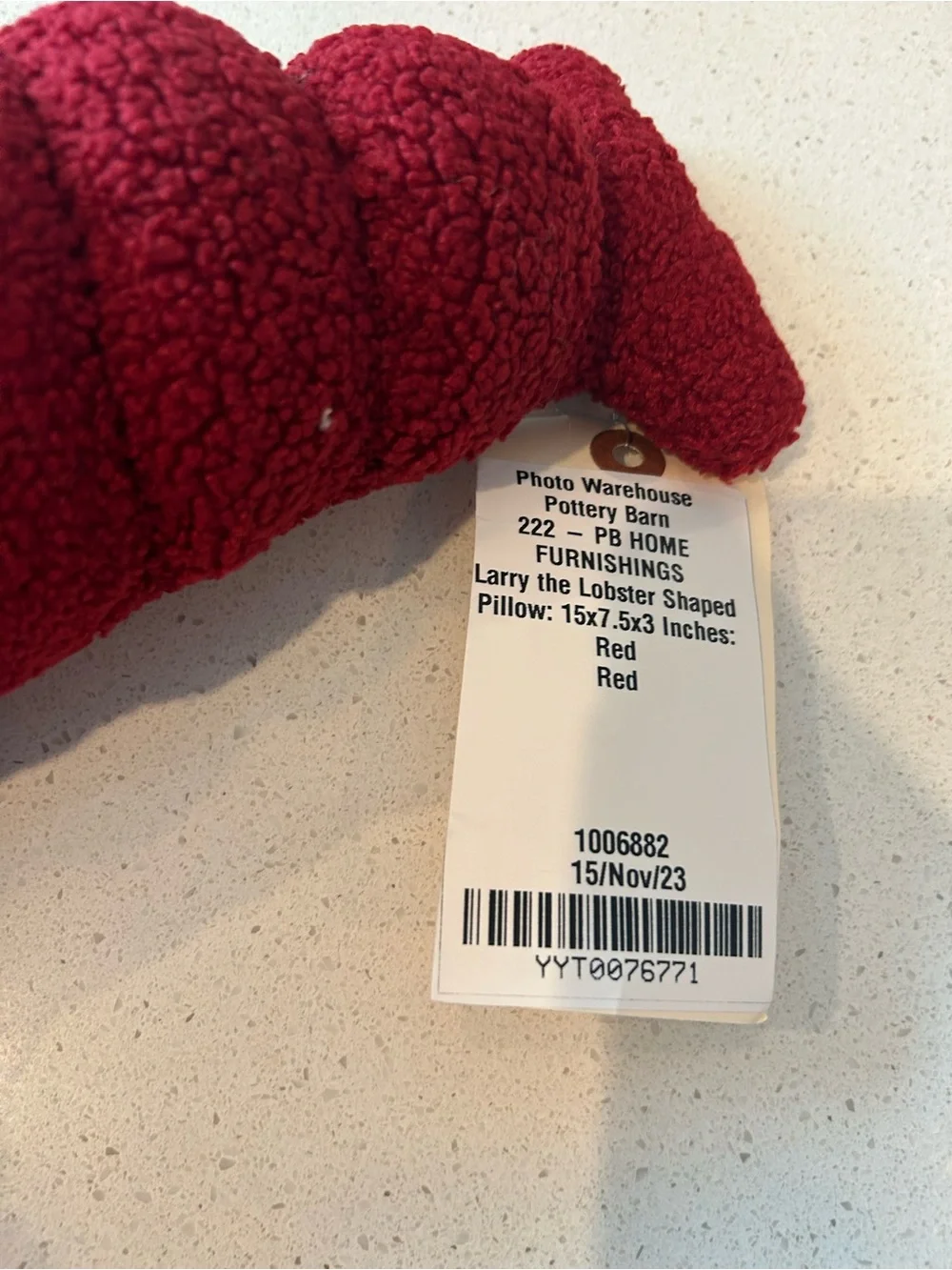 Pottery Barn Larry the Lobster Pillow 7.5x15 Red Coastal Nautical Decor NWOT
